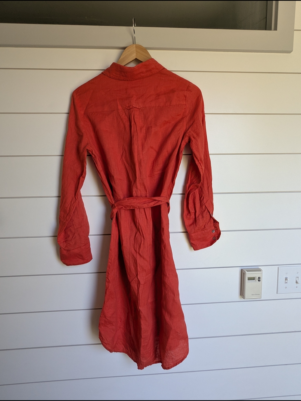 Magaschoni 100% Linen Shirt Dress Long Sleeve Small Spice Orange Belted Waist - Picture 6 of 10